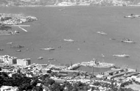 Photo of Hong Kong Harbor from a top Victoria Peak, 1957